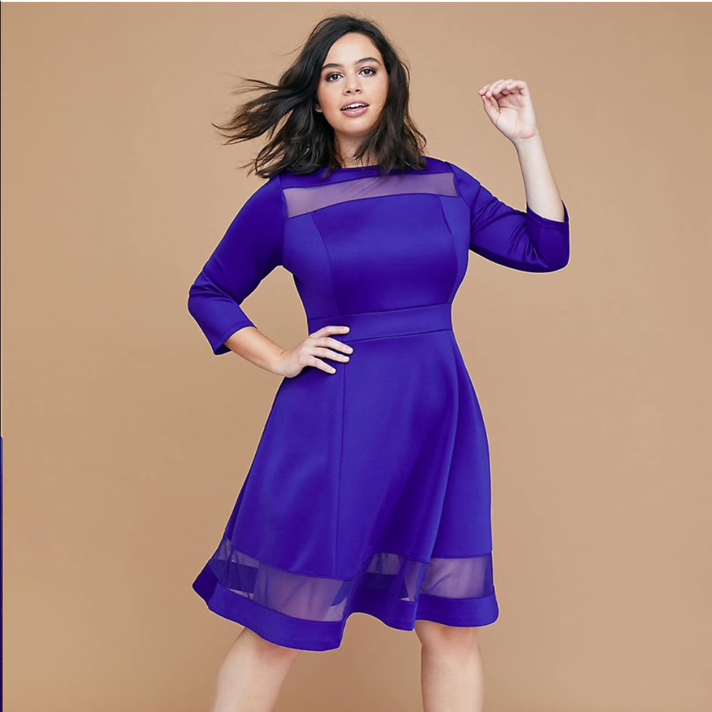 3/4 Sleeve Scuba Fit & Flare Dress With Mesh